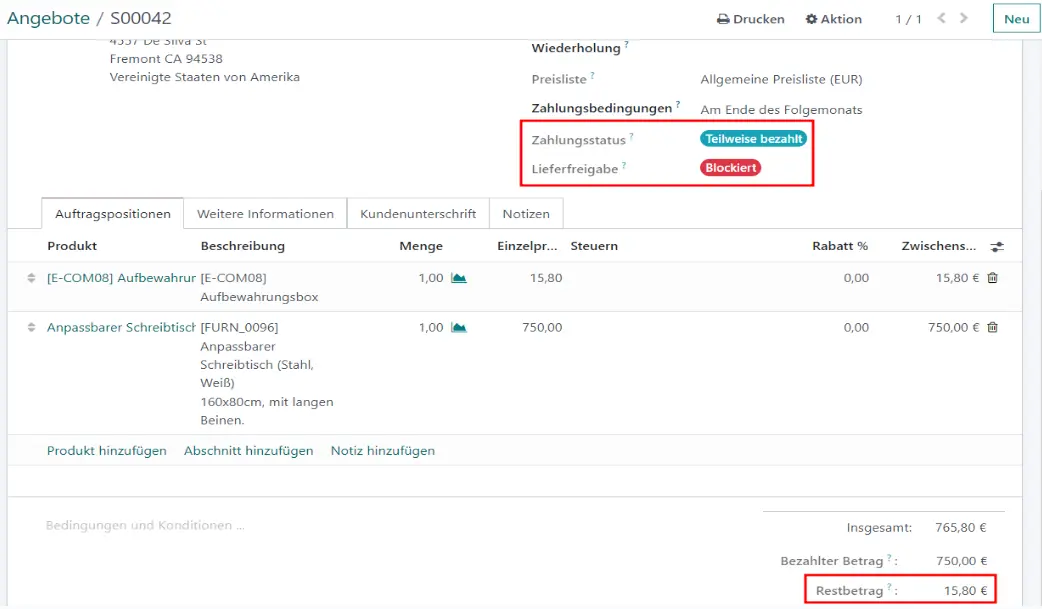 Lieferfreigabe  2 mit Zahlungsabwicklung-Software für Odoo