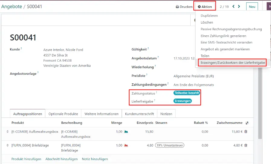 Lieferfreigabe 1 mit Zahlungsabwicklung-Software für Odoo